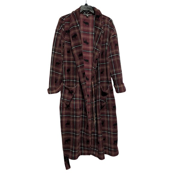 Croft & Barrow Cozy Plaid Red Robe W/ Moose Pattern Unisex - Picture 1 of 3